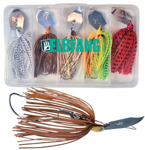 elbfang Chatterbait Set 12g - Zander, Hecht & Barsch Köder | Kunstköder Angelset zum Raubfisch Angeln | Spinner Blinker Jig-Spinner Spinnerbait Hechtköder (5 Stück, 10cm, bunt)