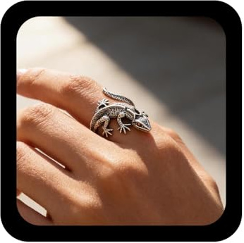Inilbran Boho Lagarto Dedo Anillo De Plata 3d Lagarto Nudillo Abierto Vintage Gecko Envoltura Camaleones Ajustable Apilamiento De Joyería Para Las Mujeres