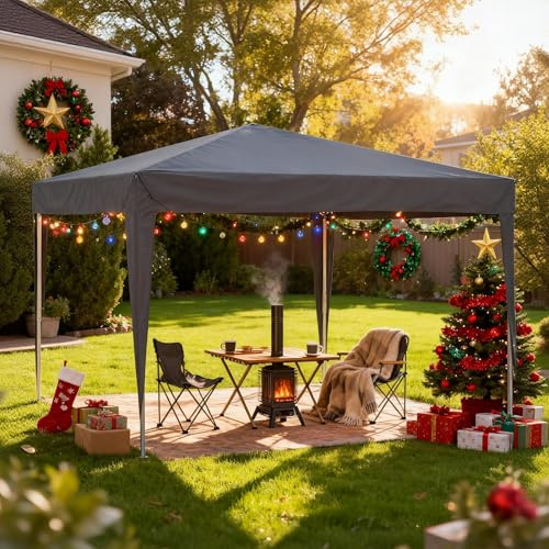 Thanaddo Pavillon 3x3m Pop-up höhenverstellbar Faltpavillon mit extra 4 Sandsäcke, UV50+ Stabil Wasserdicht Gartenpavillon mit Tragetasche, Partyzelt für Garten Outdoor Camping (Grau)