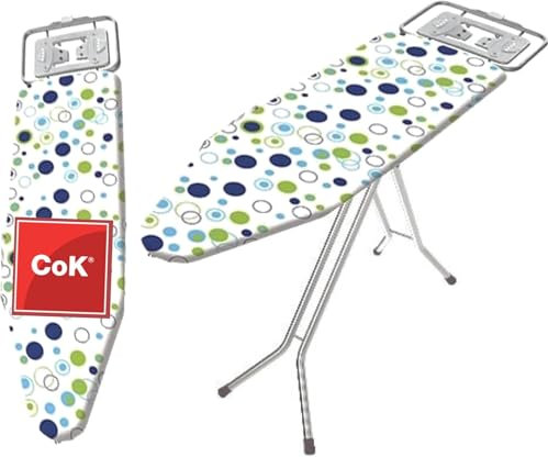 Planche à repasser Cok - Envoi 24h - Table avec support Funny - Très stable | Hauteur réglable | Maille métallique | Repose-plaques | Structure en aluminium | Dimensions : 120 x 38 cm