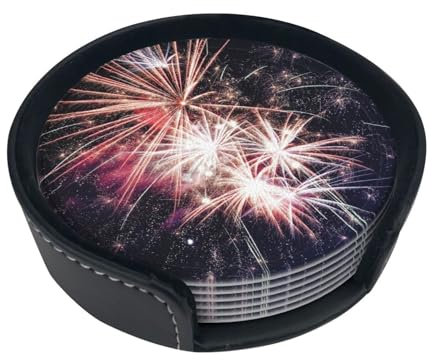 Esplosione Fuochi d'artificio Rotundity Sottobicchieri in pelle (set da 6 pezzi) Decorazione per la tavola Protezione per tipi di tazze