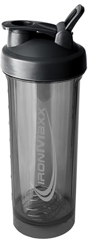 IronMaxx Premium Shaker – Deep Black 700 ml | Auslaufsicherer BPA-freier Shaker mit Siebkugel & Skalierung für Eiweißshakes Smoothies & Fitness Drinks