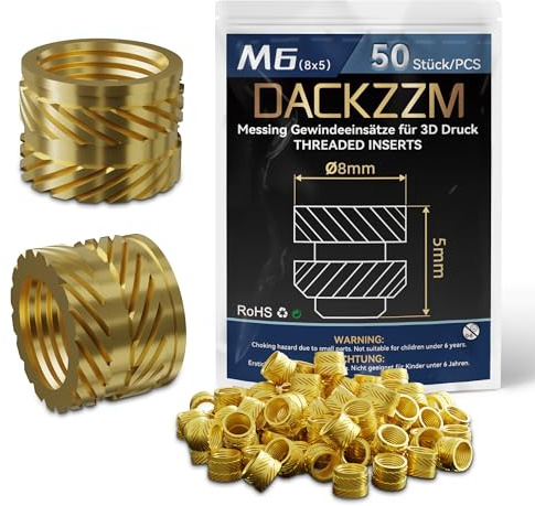 DACKZZM Gewindeeinsatz, M6 Einschmelzmuttern aus Messing Einpressmutter für 3D Druck Einschmelzgewinde mit Rändeldesign 50 Stück Threaded Inserts für Kunststoffteile