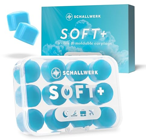 Schallwerk ® Soft+ - 12 Inserti auricolari in silicone - Supporto ottimale come protezione dell'udito durante il sonno, inserti auricolari morbidi per dormire Silicone (Azzurro, Taglia unica)