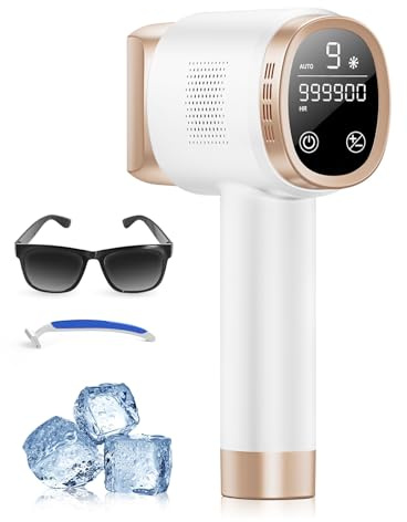 Épilateur Lumière Pulsée avec Fonction de Refroidissement, Épilation Laser sans Douleur avec 9 Niveaux D'énergie pour Femmes et Hommes, Visage, Aisselles, Bikini, Jambes, Corps, Blanc