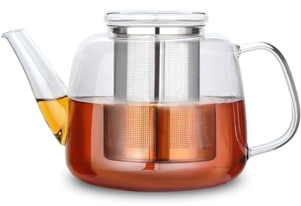 Tetera de vidrio de borosilicato Easyworkz de 1500 ml con infusor grande de acero inoxidable extraíble para té suelto, frutas, hierbas e infusiones