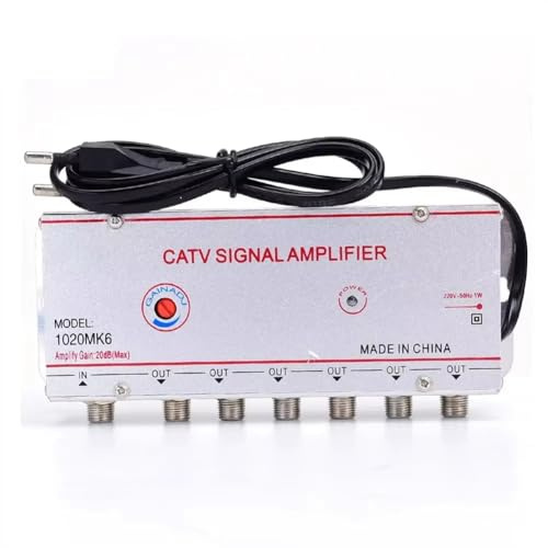 Quisiete Amplificador Divisor de TV por Cable de 20 DB, Amplificador de Señal de Antena de TV Digital para Equipos de TV Domésticos de 45 MHz A 860 MHz, 1 Entrada y 6 Salidas, Enchufe UE.