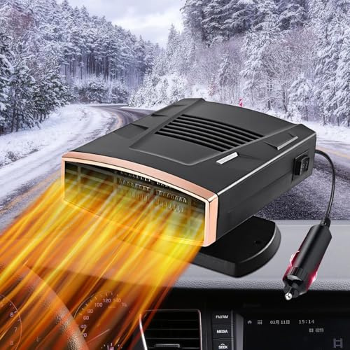 Mupkvy Riscaldamento per auto, 12 V, 200 W, ventilatore portatile per auto, funzione di riscaldamento/raffreddamento 2 in 1, riscaldamento rapido, sbrinatore per auto con rotazione di 360°, spina