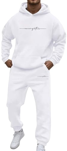 Men's suits, stylish tracksuit set with print for casual everyday wear. Comfortable and versatile for winter. Ideal for pairing with T-shirts., White, S