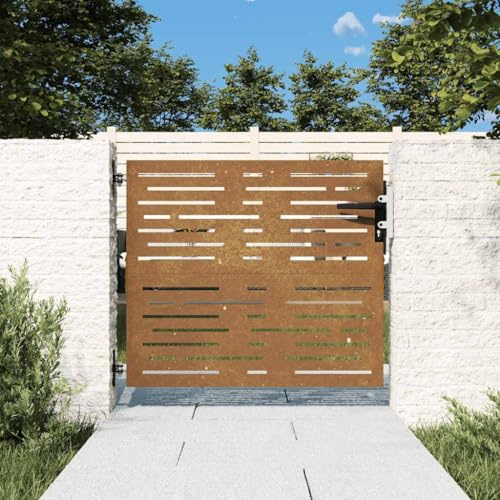 Cancello da Giardino in Acciaio Corten, Design Quadrato con Serratura, Cancello per Recinzione, Portoncino Ingresso Esterno, per Giardino e Cortile, Colore Ruggine, 85 x 75 cm