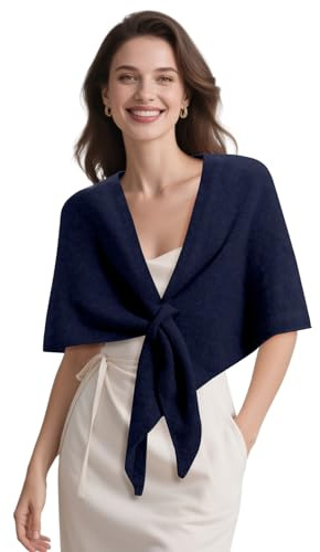 X-KIDS Pashmina Wraps for Women Poncho Shawls for Evening Dresses Top Casual Knitted Triangle Cashmere Scarf for Fall Winter (Navy Blue)