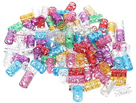 VICASKY Lot de 100 Perles Anneaux pour Cheveux en Aluminium Colorés, Accessoires pour Extensions et Bijoux Dreadlocks, pour Coiffures Variées et Fêtes