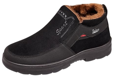 Generisch Botas de invierno para hombre, botines forrados, botas de suela suave, sin cordones, botas de invierno, botas altas antideslizantes para senderismo, botas de nieve cerradas para correr y