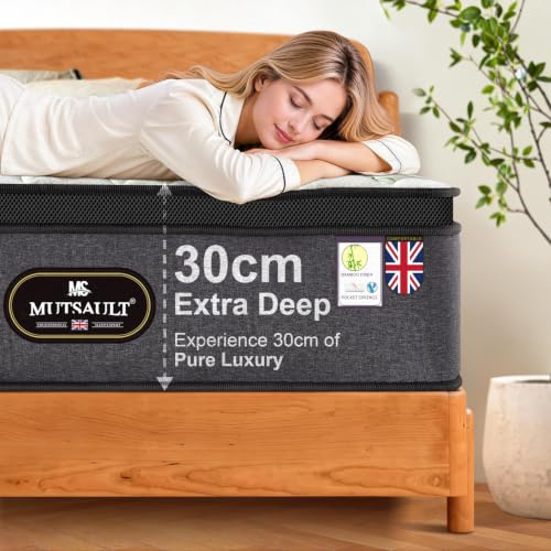 Orthopaedic King Size Mattress 5FT for Back Pain Relief, Luxe Euro Top Hybrid 7-Zone Pocket Sprung Mattress with Cooling Gel Memory Foam & Breathable Bamboo Fibre Cover, Medium Firm, 30cm Deep