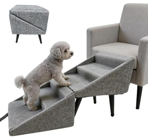 Hundtrappa hopfällbar, 2-i-1 multifunktionell hundtrappa och delad ottoman för små och stora hundar, halkfri hundramp för valpar, äldre och skadade hundar, trappor för soffa och säng