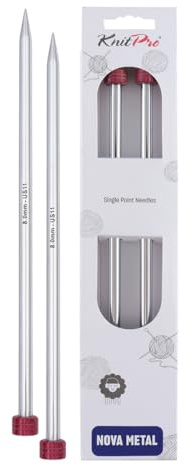 KnitPro Nova Aiguilles Droites en métal 40 cm, 8 mm, Argenté