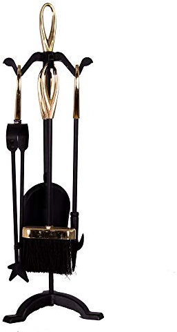 Home Discount Fire Vida Juego de 5 Utensilios para Chimenea, Color Negro, Hechos de latón, Metal, 20D x 21W x 52.5H centimetres