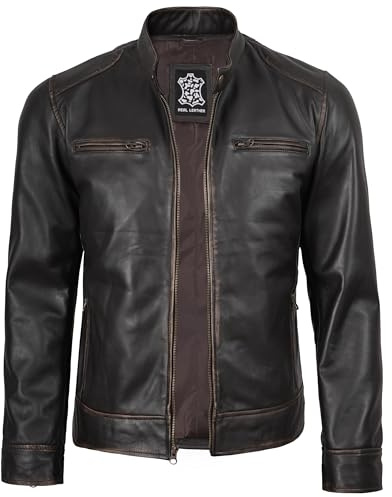 Decrum Real Lambskin Men Leather Jackets - Brown Motorcycle Jacket | [1100504] Ddge Dark Brown, L