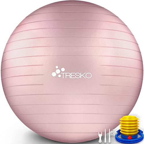 TRESKO Gymnastikball mit GRATIS Übungsposter inkl. Luftpumpe - Yogaball BPA-Frei | Sitzball Büro | Anti-Burst | 300 kg,Rose-Gold,55cm (für Körpergröße unter 155cm)