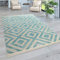 Paco Home Moderner Outdoor Teppich Geometrisches Rauten-Muster im Vintage-Look Flachgewebe Wetterfest & Pflegeleicht für Garten, Terrasse & Balkon, Grösse:80x150 cm, Farbe:Blau-Weiß