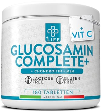 Glucosamine Chondroïtine Msm Articulation 180 Comprimés PiùLife, Avec Vitamine C Pour Le Collagene, Bien-être Du Cartilage, Des Os, Chondroitine Glucosamine Sulfate, Genoux, Épaule, Coude