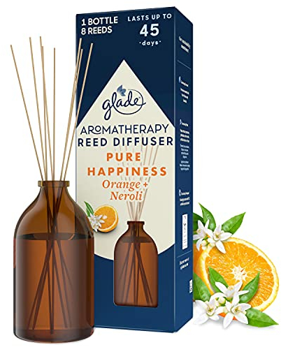 Glade Aromatherapy Reed Diffuser, Home Decor Essential Oils Diffuser Uplifting Fragrance, Pure Happiness with Brazilian Orange & North African Neroli Blossom, 80 ml