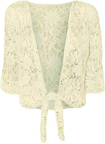 FAIRY TRENDZ LTD Boléro court extensible à manches 3/4 en dentelle florale à nouer sur le devant pour femme