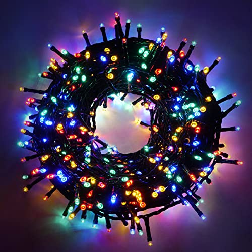 Luccika Julkrans med LED-lampor på grön kabel för inomhus- och utomhusbruk 31 V-styrenhet med 8 uppsättningar ljus och minne (flerfärgad, 25 m, 500 LED)