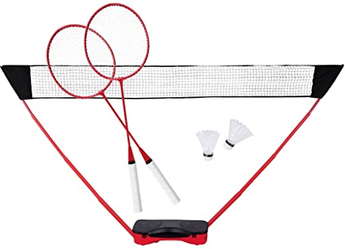 Donnay Badminton Set - Federball Set für 2 Personen - mit Federbälle, Badminton Schläger und Netz - Komplett-Set mit Reisetasche - Volleyballnetz 155 x 300 cm - für Garten und Camping - Schwarz/Rot
