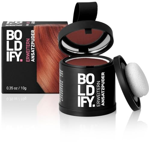 BOLDIFY Ansatzpuder ﻿Großpackung - Haar Concealer zur Haarverdichtung für Frauen und Männer, Grauabdeckung für 24h, wasserfestes Haar Make-up zum Ansatz kaschieren (Kupferbraun)