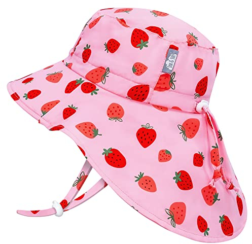 Jan & Jul Baby Sonnenhut für Mädchen mit Verstellbarem Kinnriemen (M: 6-24 Monate, Rosa Erdbeere)