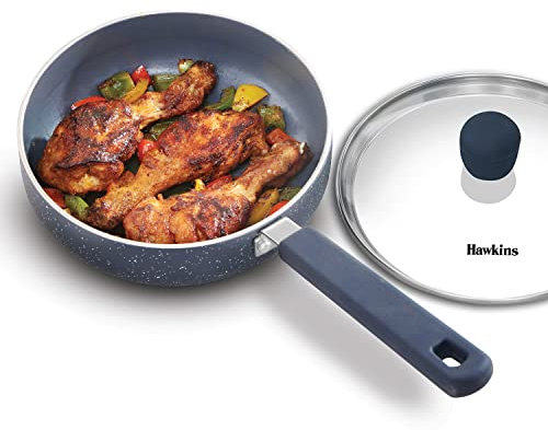 Hawkins Ceramic Nonstick Fry Pan, 16 cm Diameter, Induction Fry Pan with Glass Lid, Granite Omlette Egg Pan, (ICF16G)