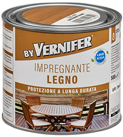 BY VERNIFER Impregnante Legno Castagno, Impregnante all'Acqua Pronto all'Uso per Protezione Legno, a Rapida Asciugatura, Inodore, 500ml