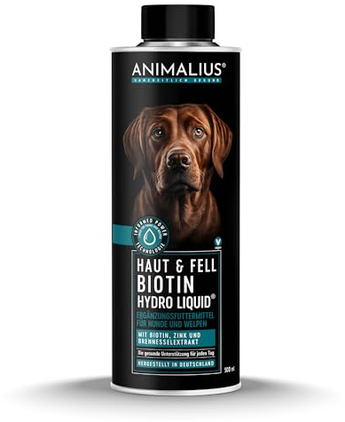 Animalius | Biotin flytande hud och päls 500 ml | För hundar, med zink, biotin, MSM | vid klåda, håravfall, pälsbyte, för glänsande och stark päls