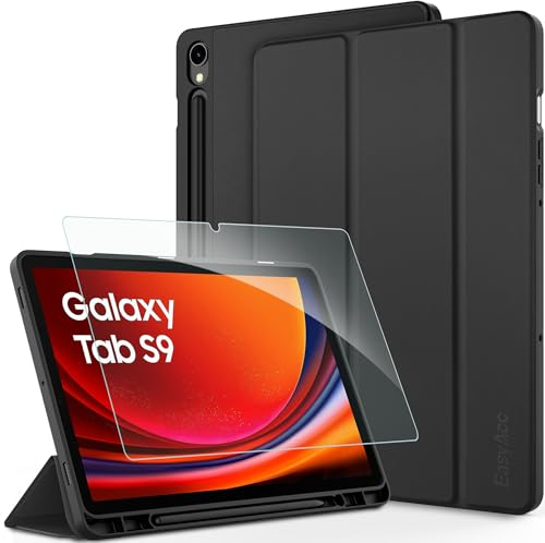 Hülle für Samsung Galaxy Tab S10 Lite/ S10 FE 10.9 2025/ S9 FE 10.9 /S9 11 Zoll mit Schutzfolie, Ultra Dünn mit Standfunktion Slim PU Leder, Schwarz
