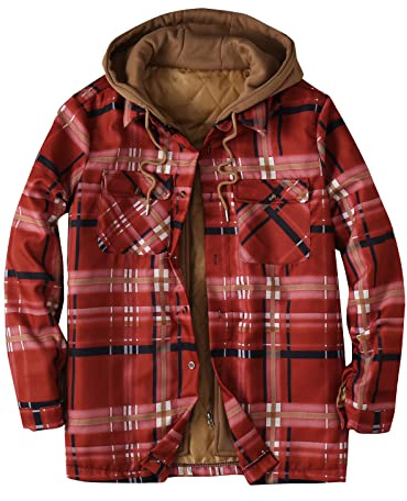 Duohropke Camisa térmica para hombre con forro acolchado para hombre, chaqueta de camisa con cremallera, leñador, camisa a cuadros a cuadros, chaqueta ligera para el tiempo libre, camisa de leñador,