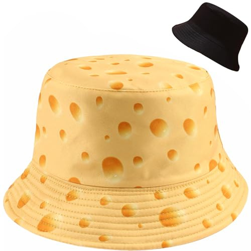 Malaxlx Motif Fromage Bob Chapeau de Pêcheur Réversible Chapeau de Seau Anti-UV d'été Pliable pour Homme et Femme