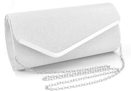 TOFBS Handtasche Damen Clutch Kettentasche Glitzer Abendtasche Elegante Envelope Tasche Crossbody Klein Umschlagtasche Brauttasche für Hochzeit Party Bankett Feiertage (Silber)