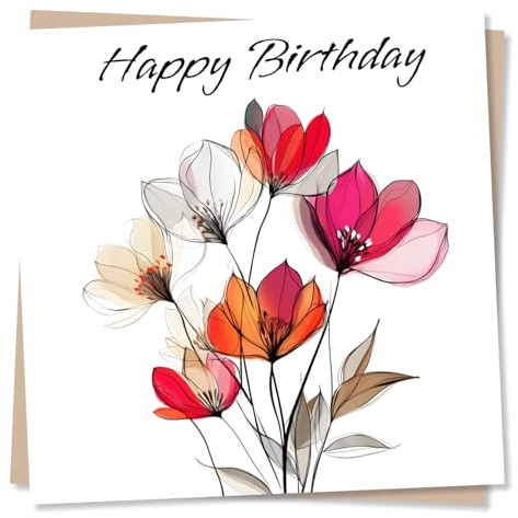 Birthday Cards for Women, Female, Her - Elegant Floral Pink Design - for Friend, Best Friend, Relative, Partner, Flower & Nature Lover - Made in UK