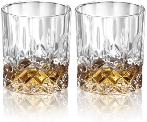 Mlysnd Vaso Whisky, Vasos Whisky Cristal Juego de 2 Piezas, Hecho de Cristal, Cómodo de Sostener, Hermoso Y Seguro, Adecuado Para Whisky Escocés, Cócteles, Vasos de Vodka (2 Piezas 330ml)
