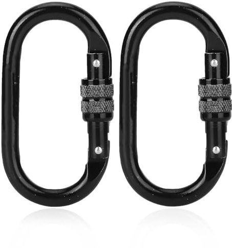 Karabiner Klettern, 2 Stück Kletterkarabiner, 25 KN O Form Klettern Karabiner Haken, Verriegelnder Karabinerhaken aus Edelstahl für Camping, Bergsteigen, Schwarz