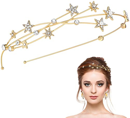 REYIN-CHHN Serre-tête étoile, couronne d'étoiles, diadème pour femme, accessoire de cheveux, perruque de cheveux humains pour mariage, fête d'anniversaire, cosplay, costume