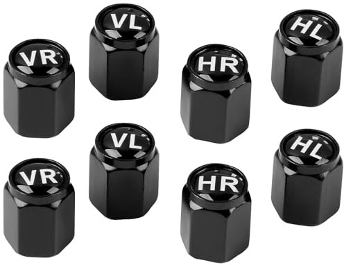 8 Stück Ventilkappen Auto, Aluminium Metal Autoventil Kappe mit Beschriftung, Car Tyre Valve Caps Covers, Reifenmarkierer zum Einlagern Reifen für PKW, SUV UVM, Auto Ventilkappen, Schwarz