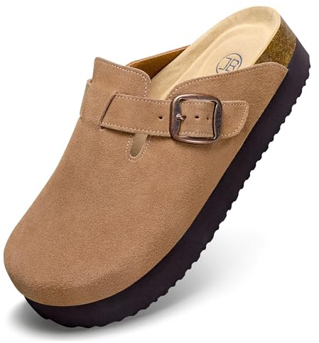 Platform Clogs for Women Leather Mules Potato Shoes with Adjustable Buckle