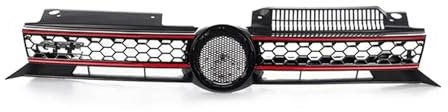 Parrilla Delantera para VW para Golf 6 MK6 2009 2010 2011 2012 2013 Rejilla Central De Carreras Estilo GTI para Parachoques Delantero De Coche Malla De Panal Rejilla De Radiador(Starter Black Red)