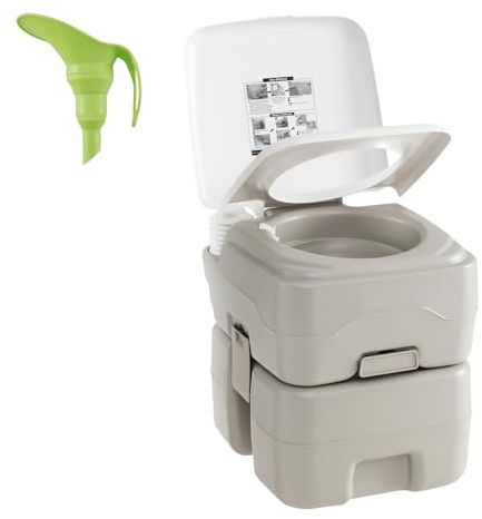 GYMAX Toilette Portable de Camping, Réservoir à Déchets de 20 L, Pompe de Chasse d'eau, SystèME de Rinçage, Vanne Coulissante Étanche, Entonnoir Télescopique, pour Pêche, Randonnée, Voyage
