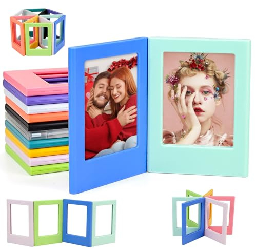 12Pcs Magnetic Photo Frame - Magnetic Picture Frames for Fridge Mini Plastic Magnet for Polaroid/Instax Photo Frame 2x3 Inch 12 Color DIsplay for Tabletop/Refrigerator/School/Office (8.8 x 6.5 cm)