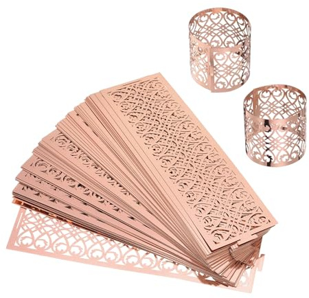 QUARKZMAN 100 Anelli Per Tovaglioli In Carta Metallizzata Taglio Laser, Portatovaglioli Con Design Aperto Per Matrimoni Feste Decorazione (Rosa Oro Riflettente, 13.5 x 4 cm)