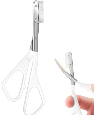 Forbici Per Sopracciglia Di Precisione Con Pettine, Forbici Per Sopracciglia In Acciaio Inossidabile Per Modellare E Curare, Strumento Per Tagliare I Del Viso Con Manico Antiscivolo Bianco