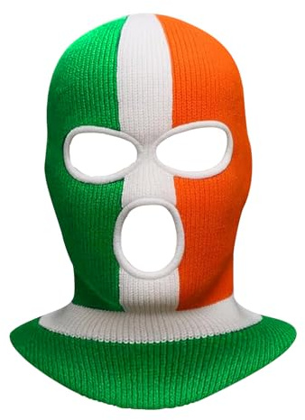 FIGCY Irish Balaclava for Men, Ireland Tri-Colour Knitted Face Mask, Stretch Fit Balaclava for St. Patrick’s Day, Skiing, and Winter, Tortoiseshell Kneecap Design, Ireland Gifts